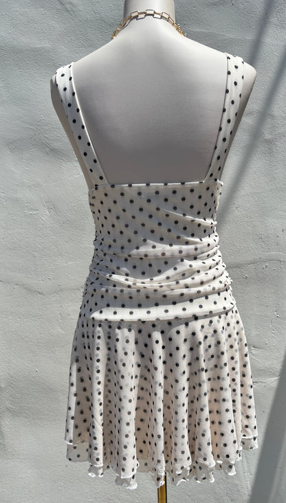 Poka Dot V-Neck Mini Dress-Hrt