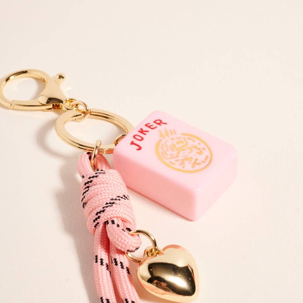 Mahjong Tile Puffy Heart Cord Keychain Bag Charm