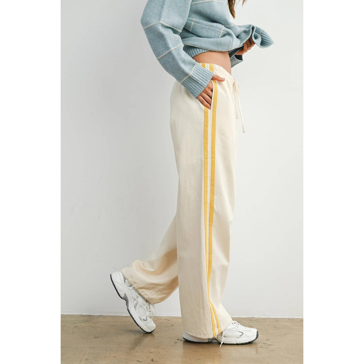 Striped Wide-Leg Drawstring Track Pants - BMP8039