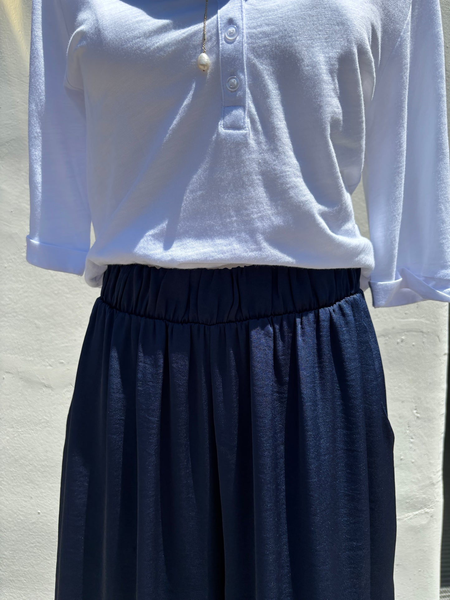 Poly Silk Navy Pants-Ty