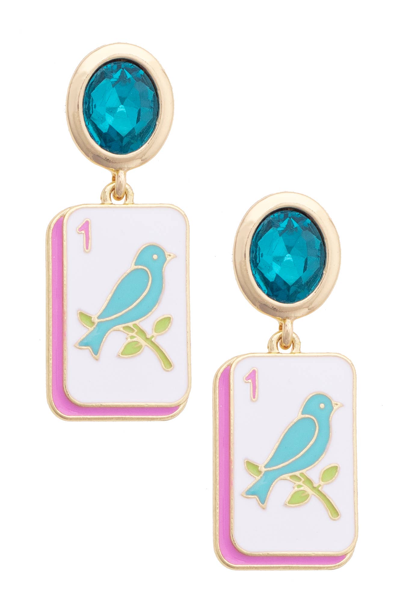 Bird Bam Rhinestone Drop Earrings in Aqua