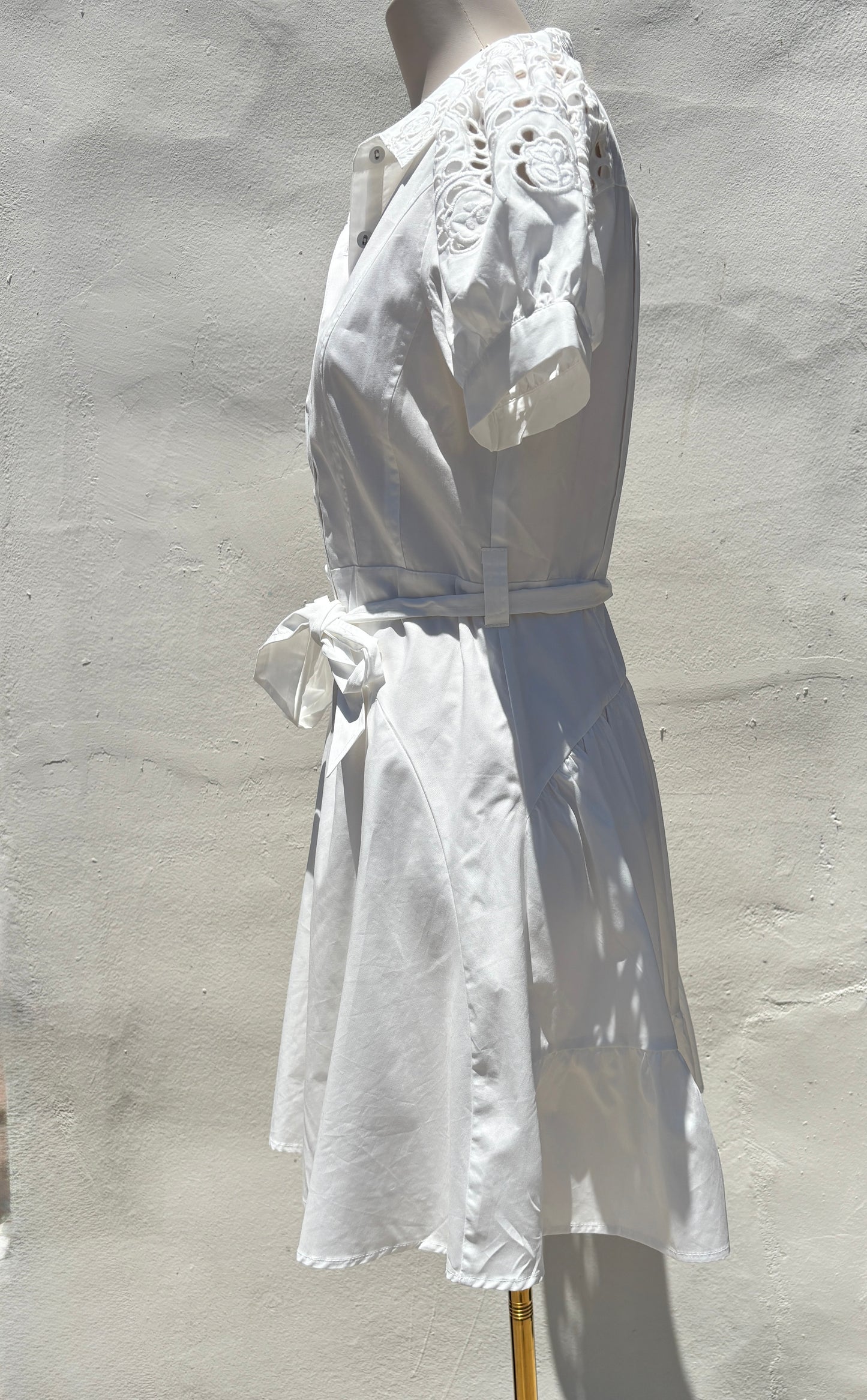 Off White Puff Sleeve Mini Dress-Gi