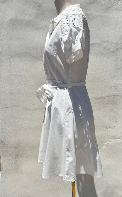 Off White Puff Sleeve Mini Dress-Gi