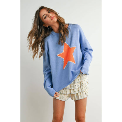 Drop Shoulder Star Pattern Sweater - BMW7756