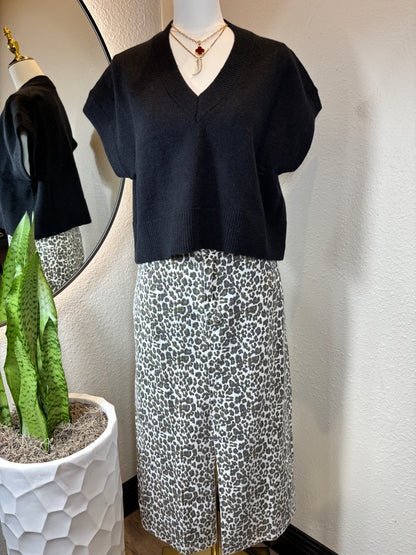Leopard Print Front Slit Skirt