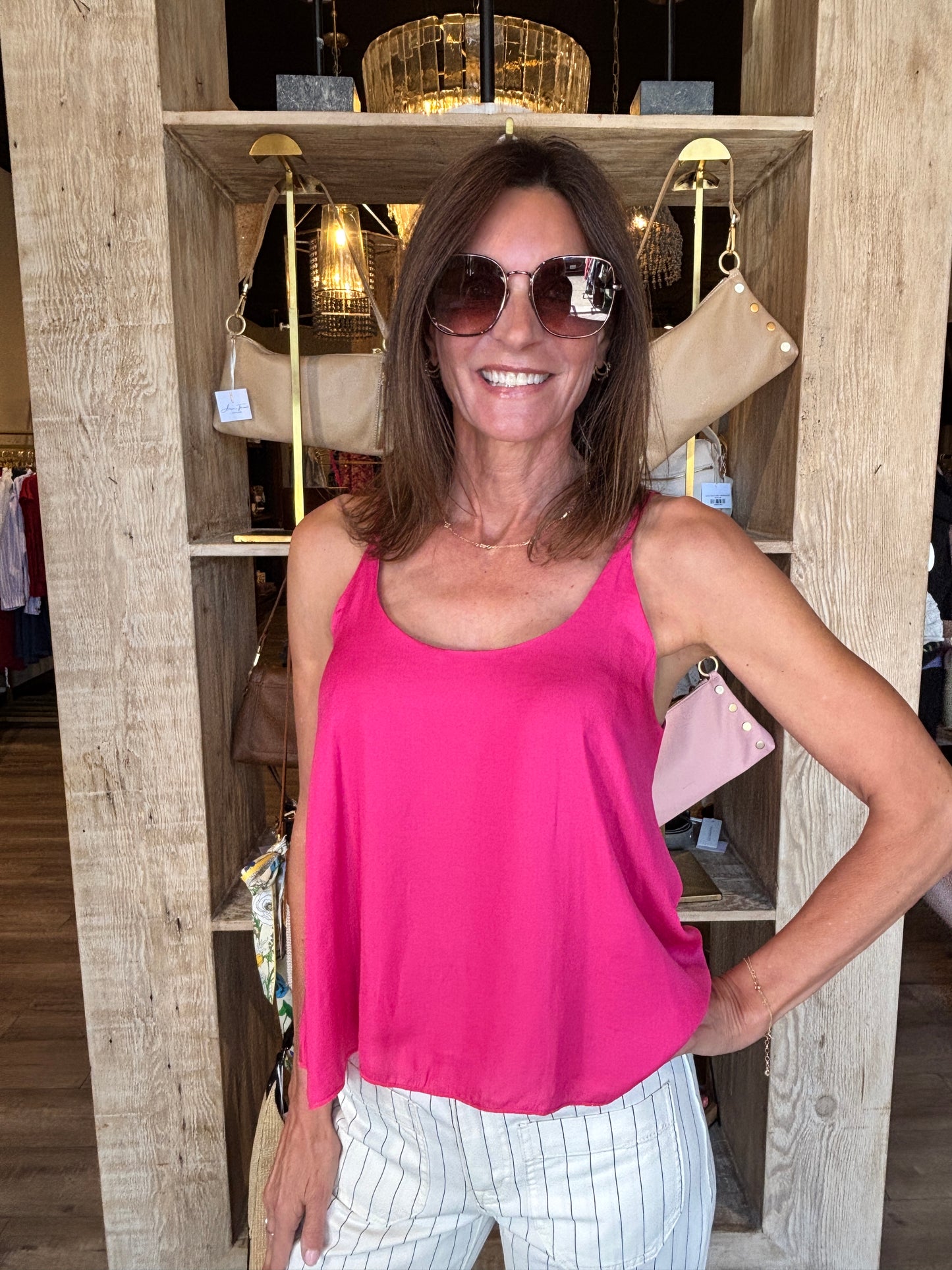 Magenta Satin Cami Top