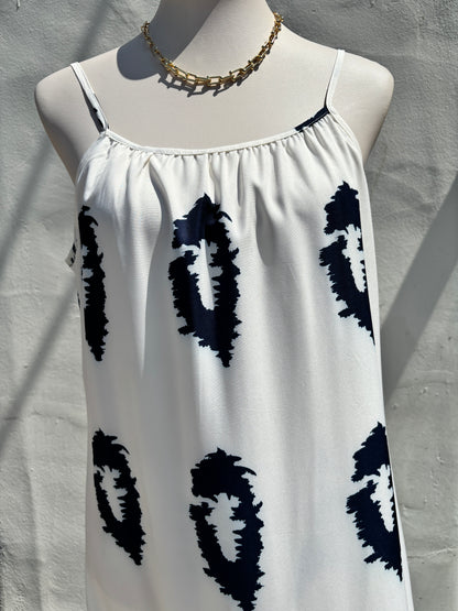 Skinny Strap White/Blue Midi Dress