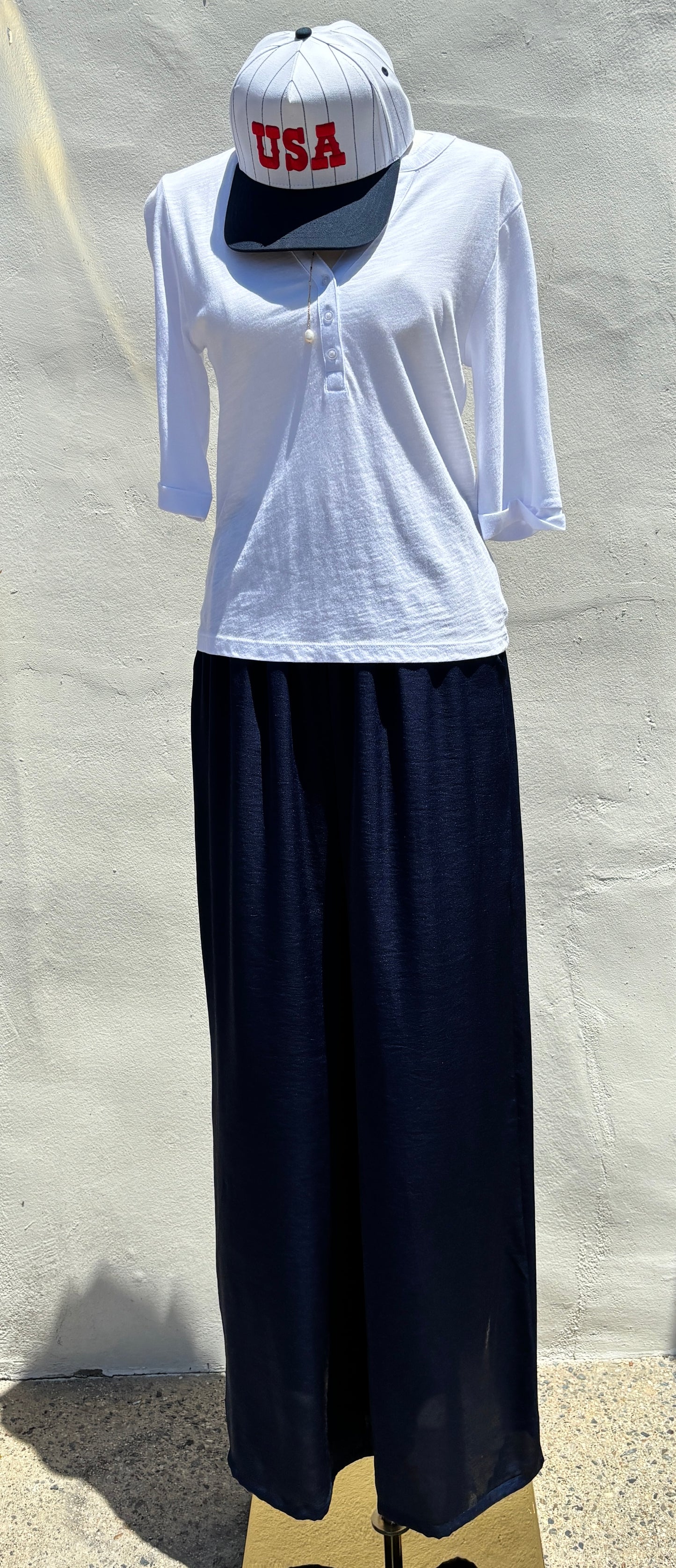 Poly Silk Navy Pants-Ty