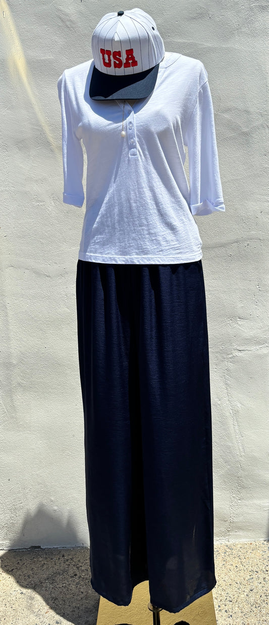 Poly Silk Navy Pants-Ty