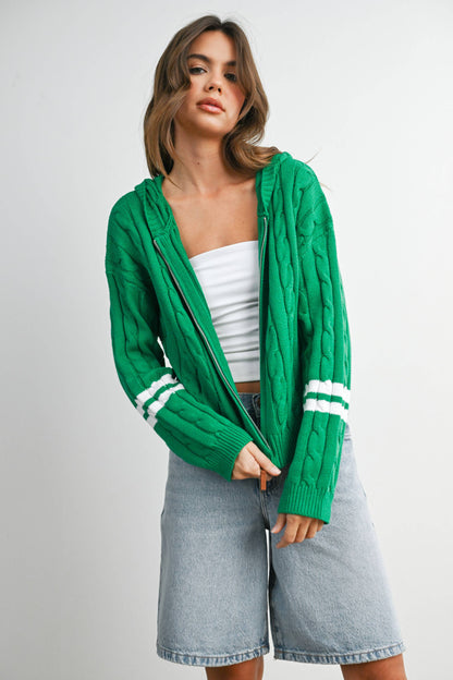 Cable Knit Zip-Up Hoodie Cardigan - BMC8196