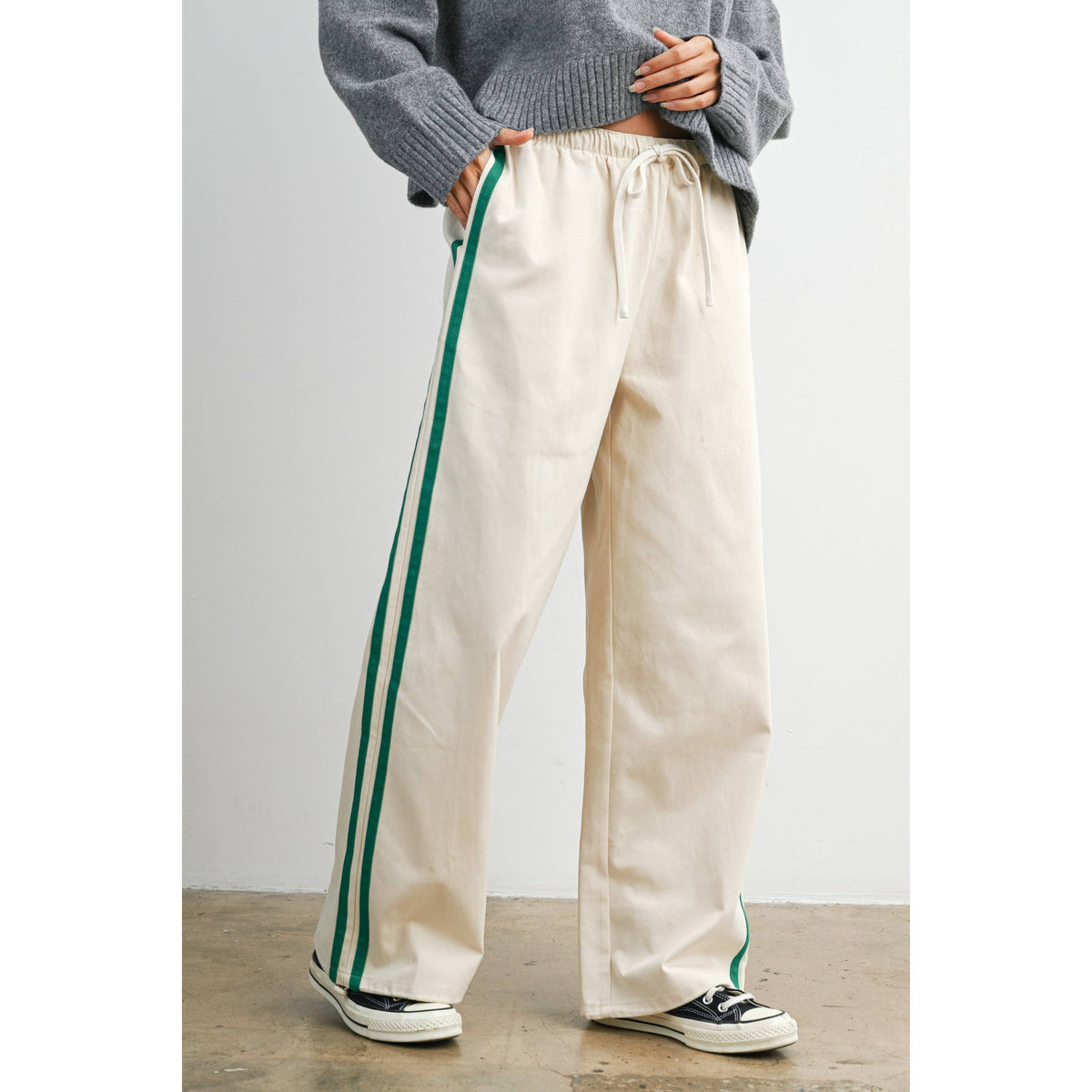 Striped Wide-Leg Drawstring Track Pants - BMP8039
