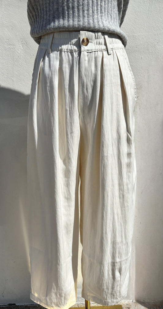 Ivory Linen Barrel Trouser-ml