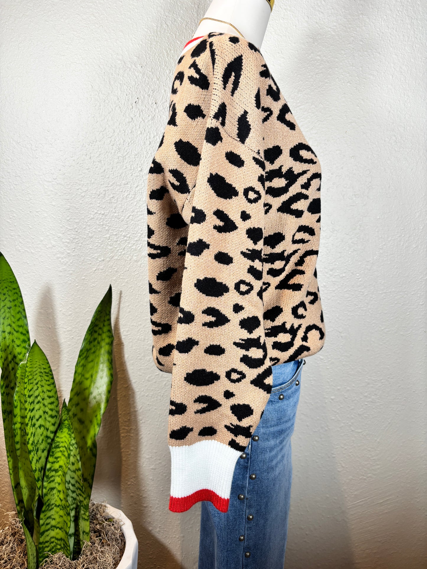 Leopard Pattern Rib Knitted Sweater