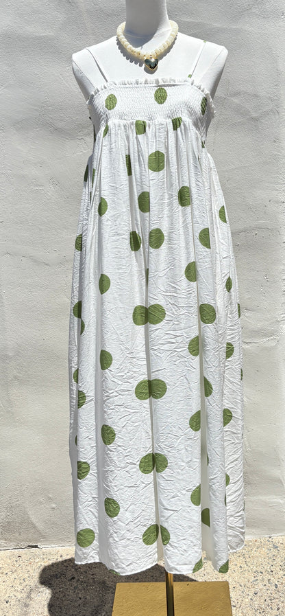 Green Pokadot Lined Maxi Dress-Gi
