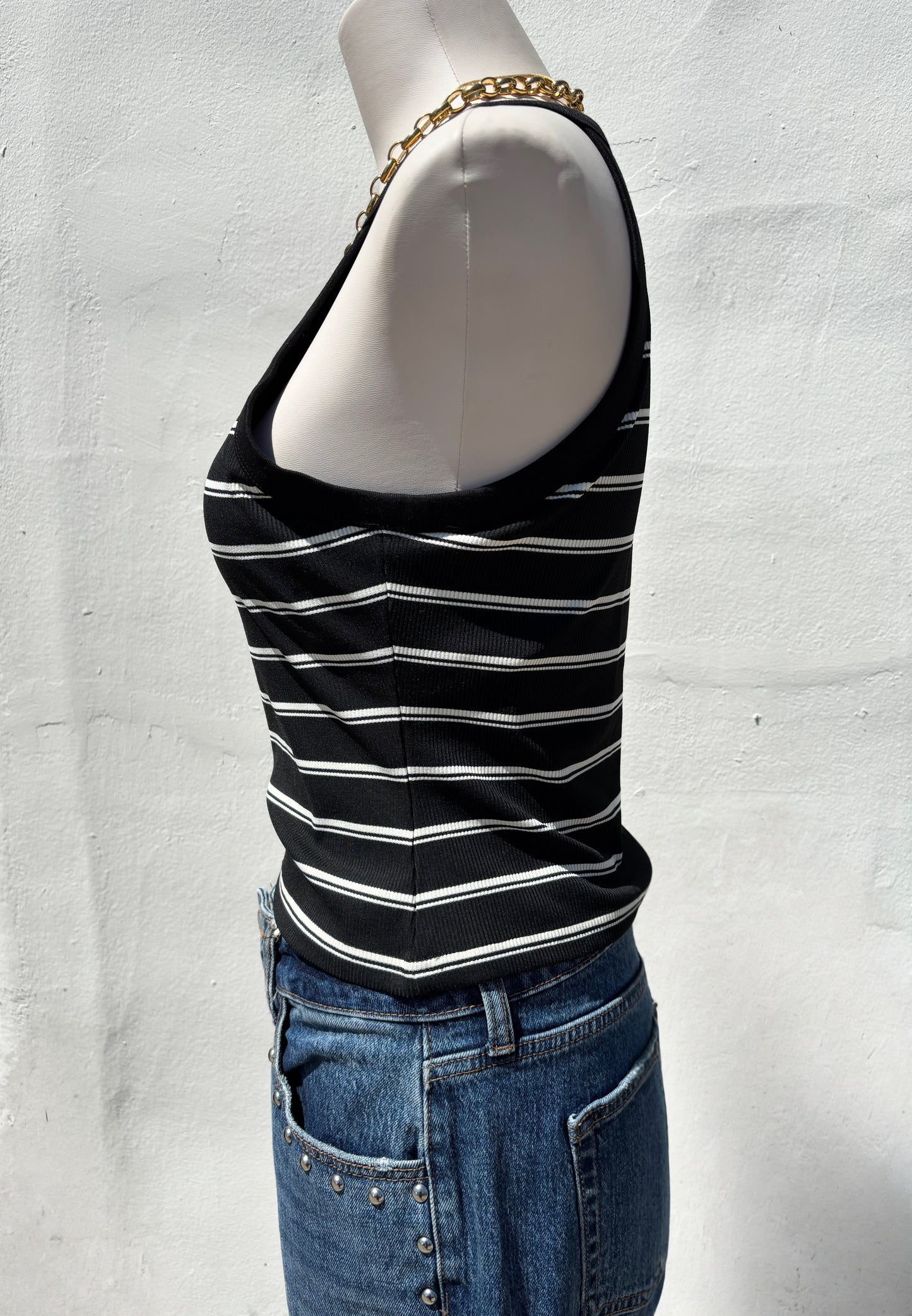 High Neck Stripe Tank Top-MM