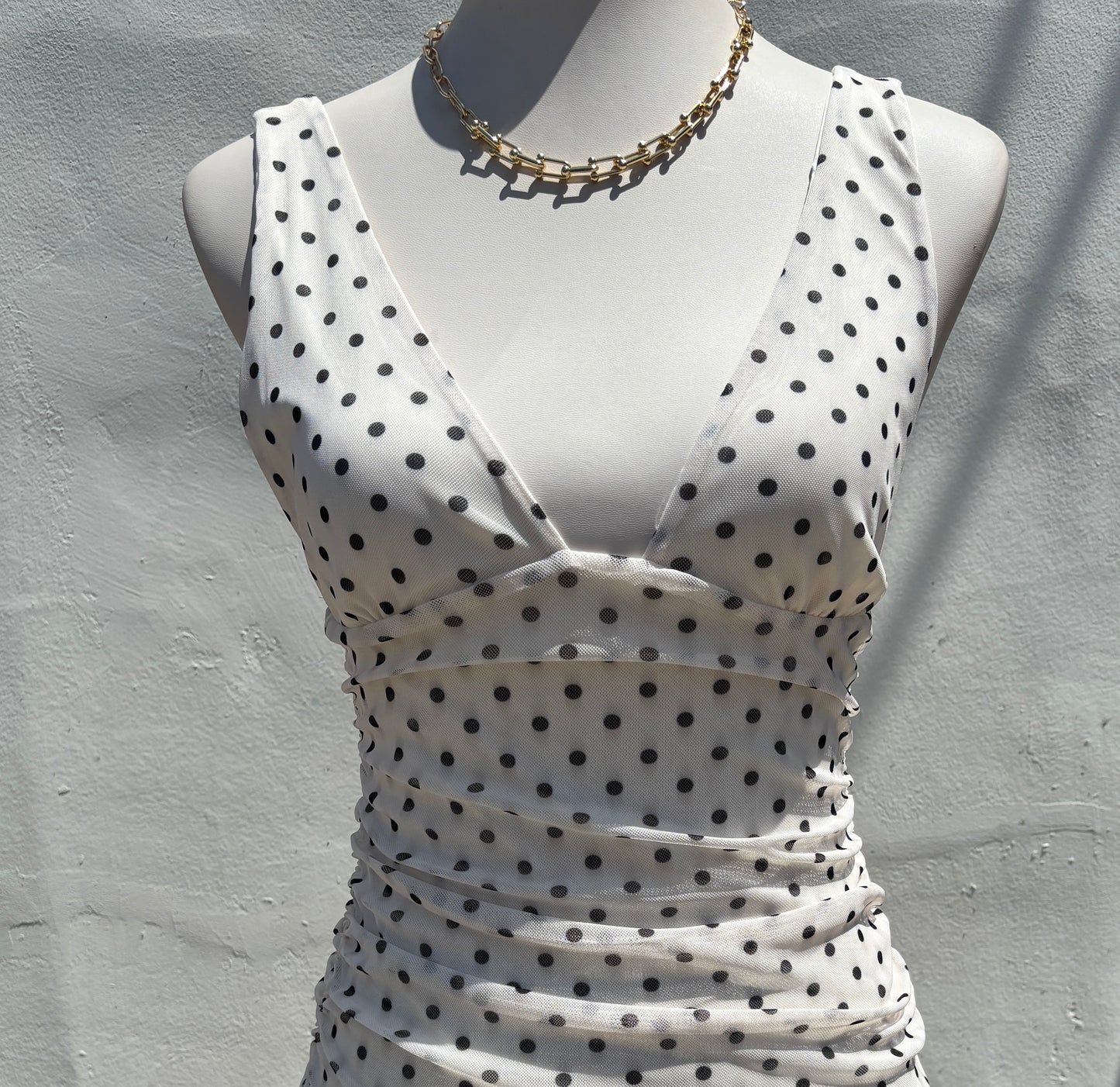 Poka Dot V-Neck Mini Dress-Hrt