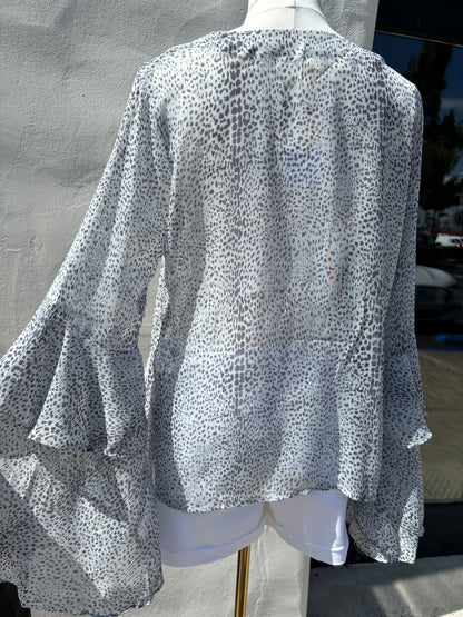 Blue Lace Wing Sleeve Blouse