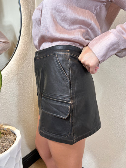 Old Times Washed Faux Leather Mini Skirt