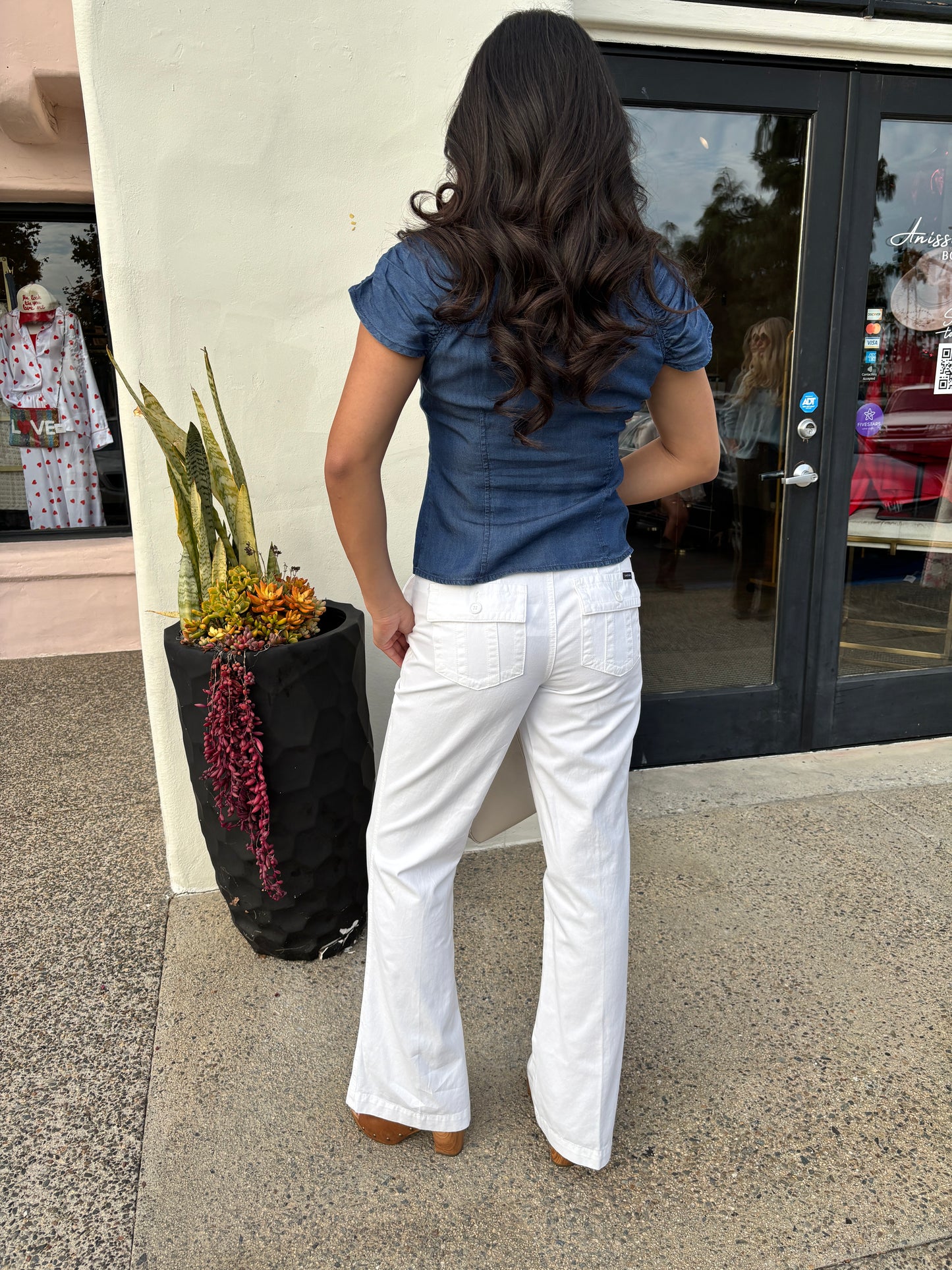 Button Down Shirt w/Shirred Cap Slv