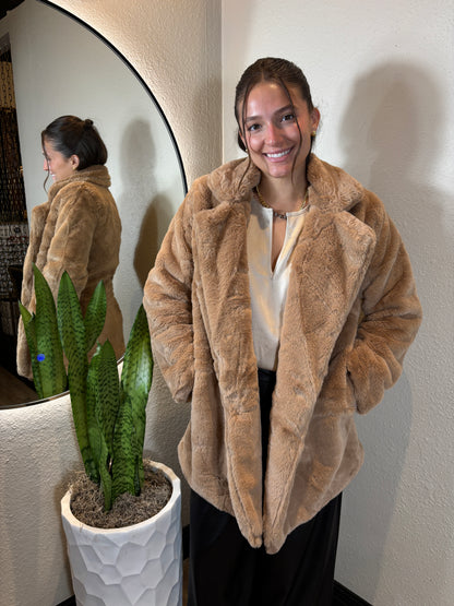Faux Fur Jacket Coat (Side Pockets, Lined)