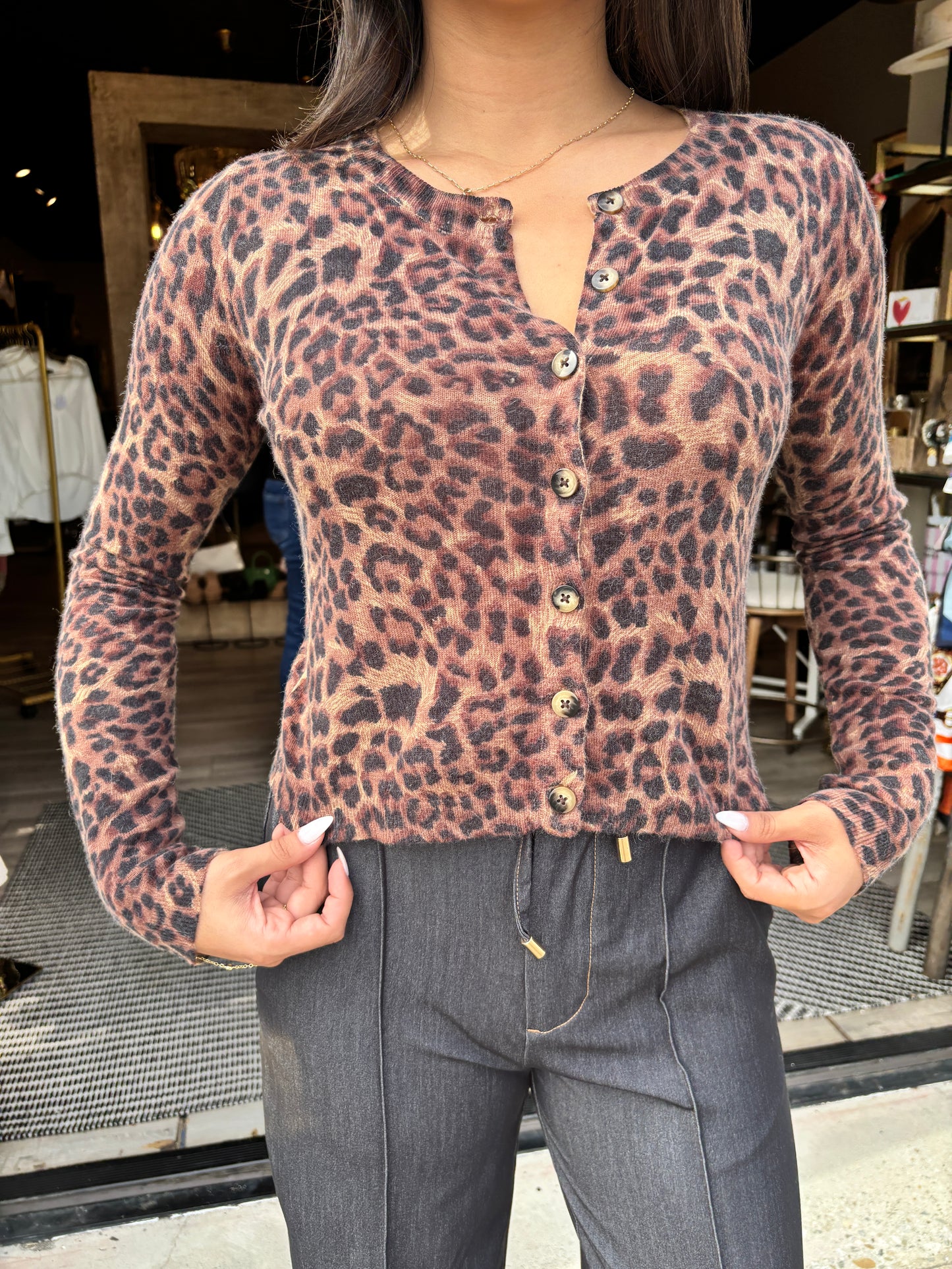 Leopard Print Sweater Cardigan