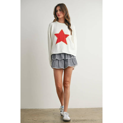 Drop Shoulder Star Pattern Sweater - BMW7756