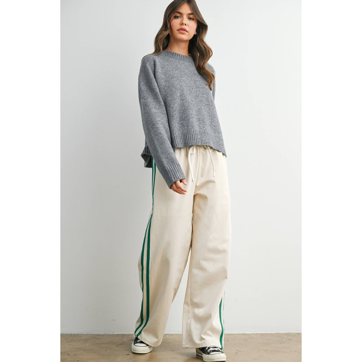 Striped Wide-Leg Drawstring Track Pants - BMP8039