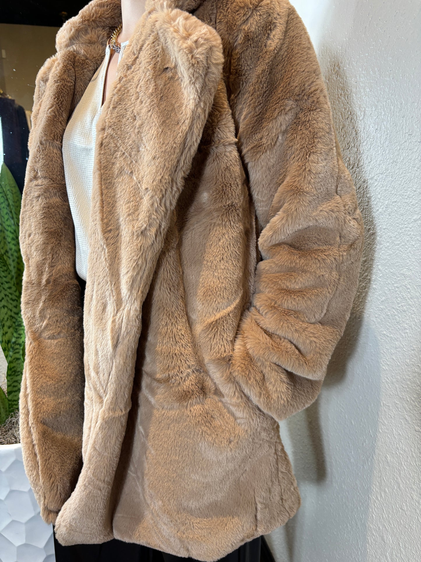 Faux Fur Jacket Coat (Side Pockets, Lined)