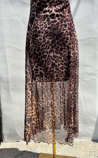 Leopard Mesh Lined Maxi Dress-Hrt