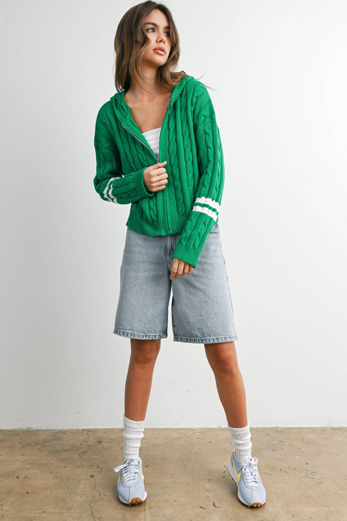 Cable Knit Zip-Up Hoodie Cardigan - BMC8196