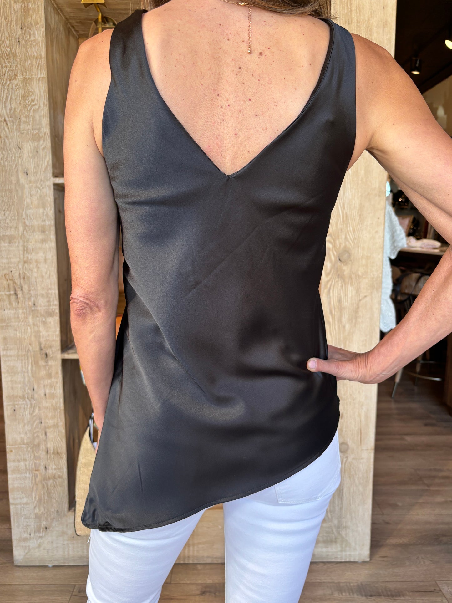 Asymmetrical Black Satin Top