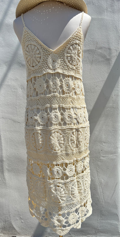 Macrame Cream Midi Dress-StBo