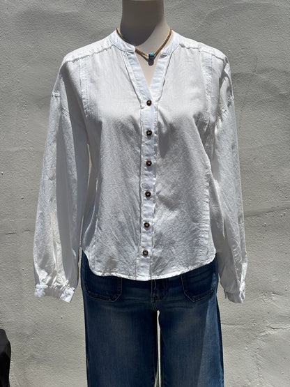 V-Neck Off White Raw Edge Detailed Shirt