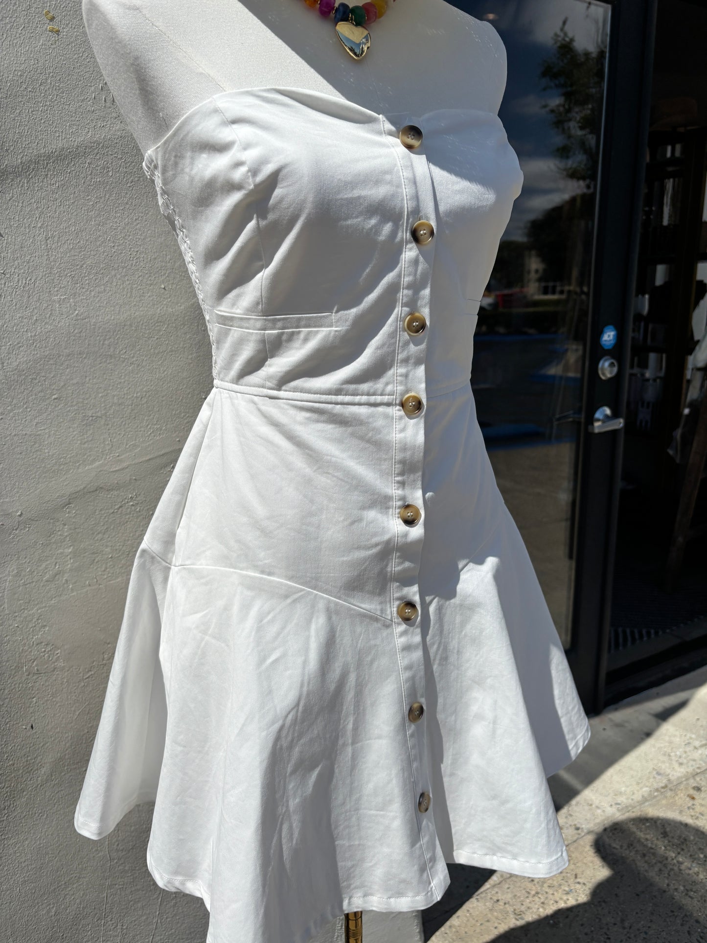 Off White Tube Button Down Mini Dress- AAK