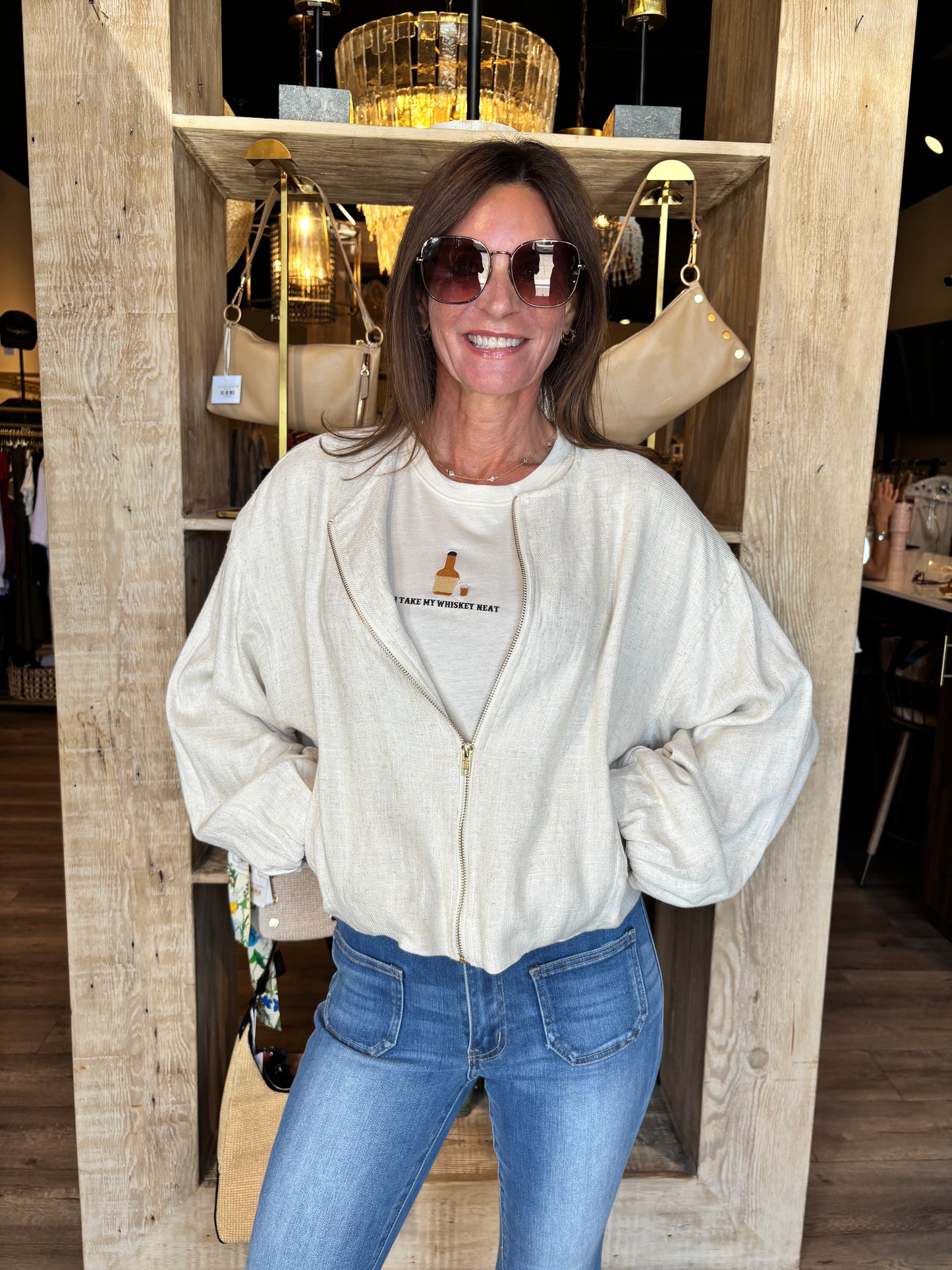 Oatmeal  Zip Bomber Jacket
