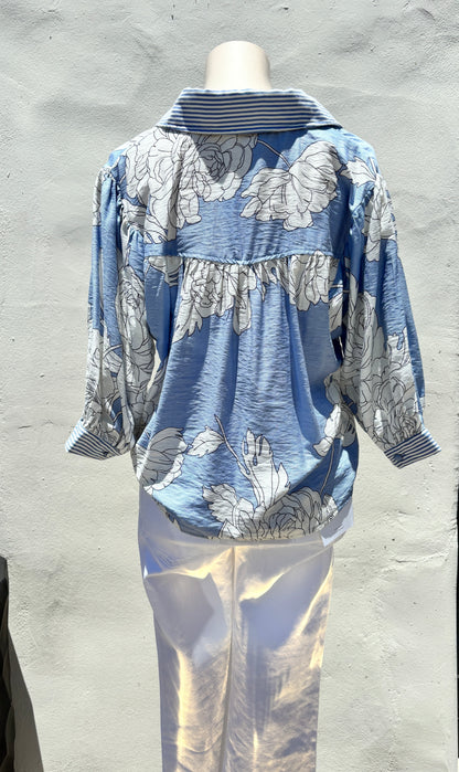 Floral Blue Mix Button Down Shirt-Gi