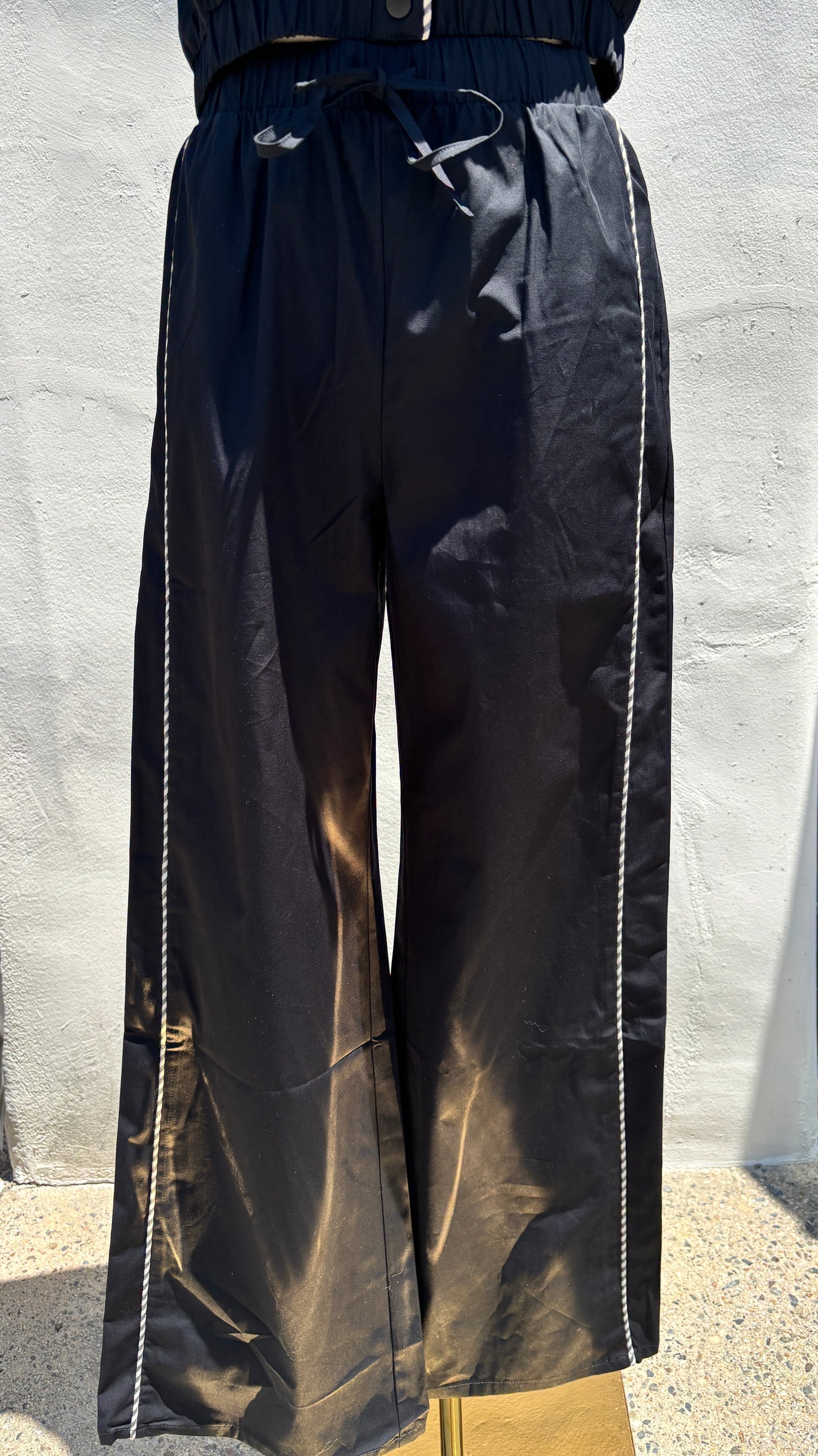 Black/cream Stripe Wide Leg Pant-SyBo