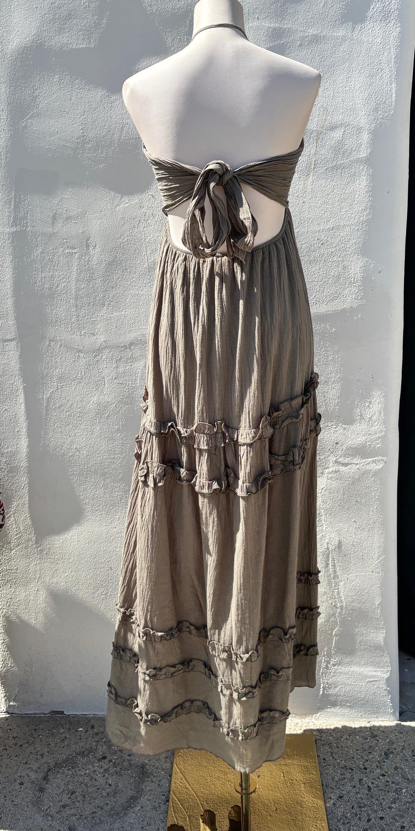 Halter Maxi Dress Ruff Olive