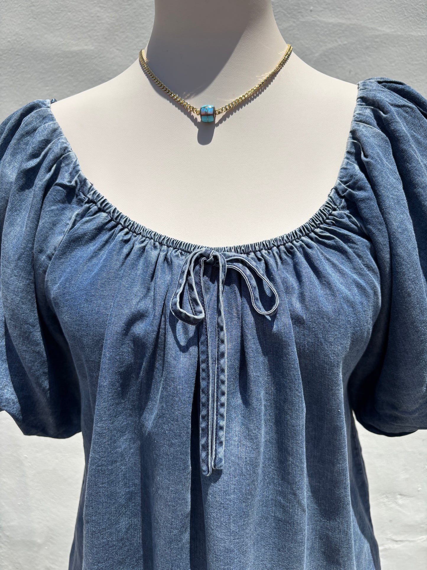 Balloon Sleeve  W/Center Tie Tencel Blouse