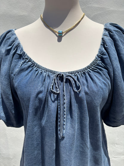 Balloon Sleeve  W/Center Tie Tencel Blouse