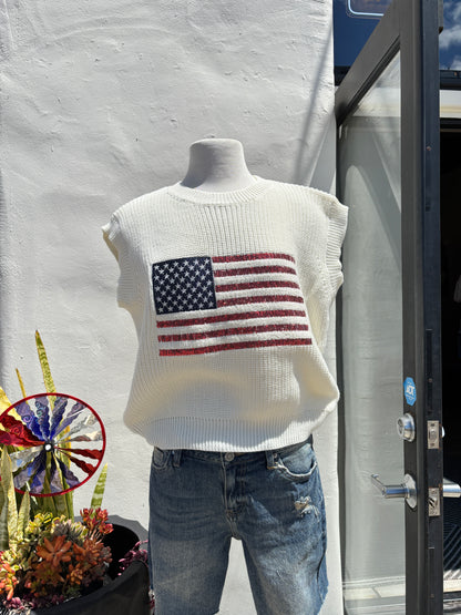 Sequin US Flag Vest- Off White-Dream