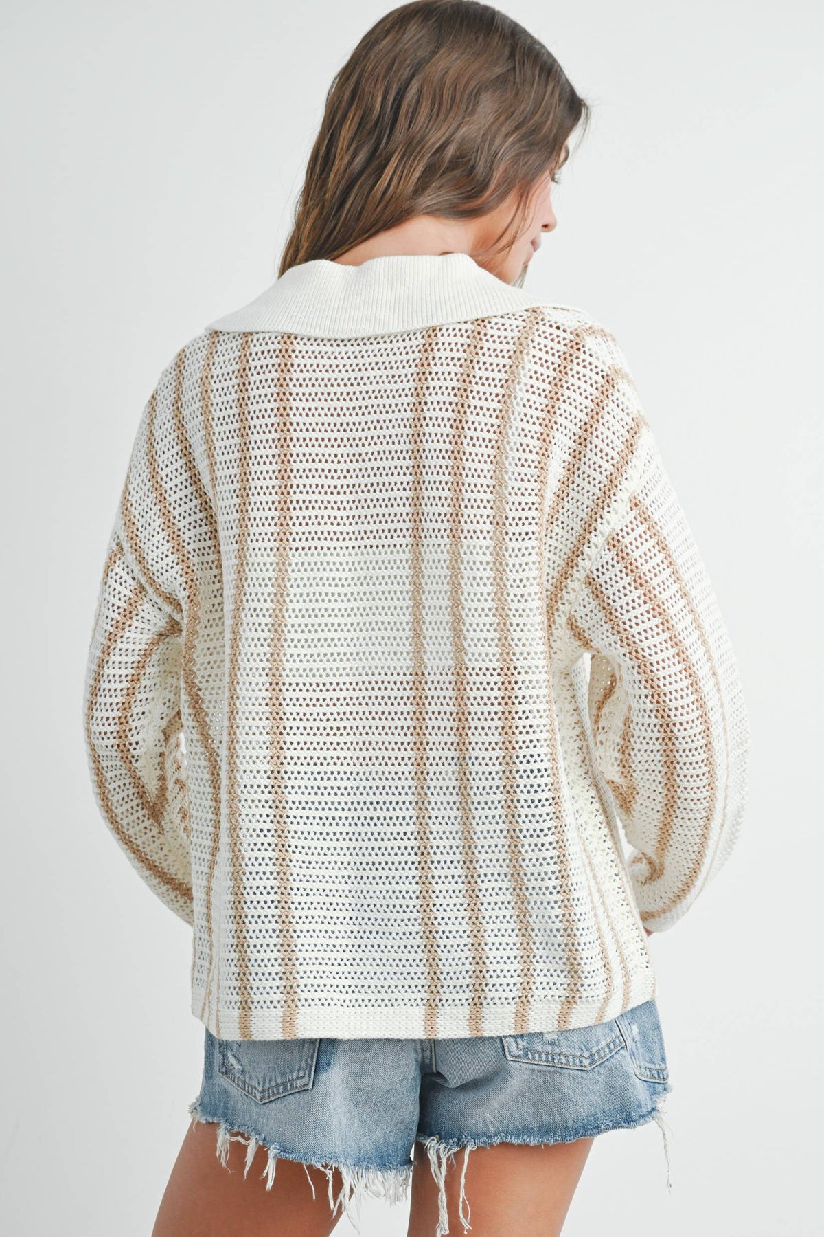 Striped Knit Sweater with Collar - BMW7435