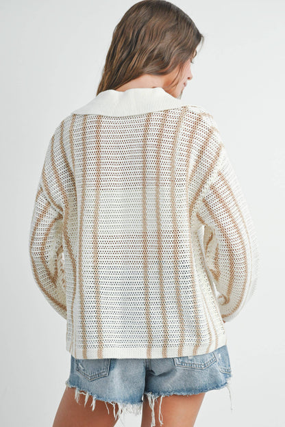 Striped Knit Sweater with Collar - BMW7435