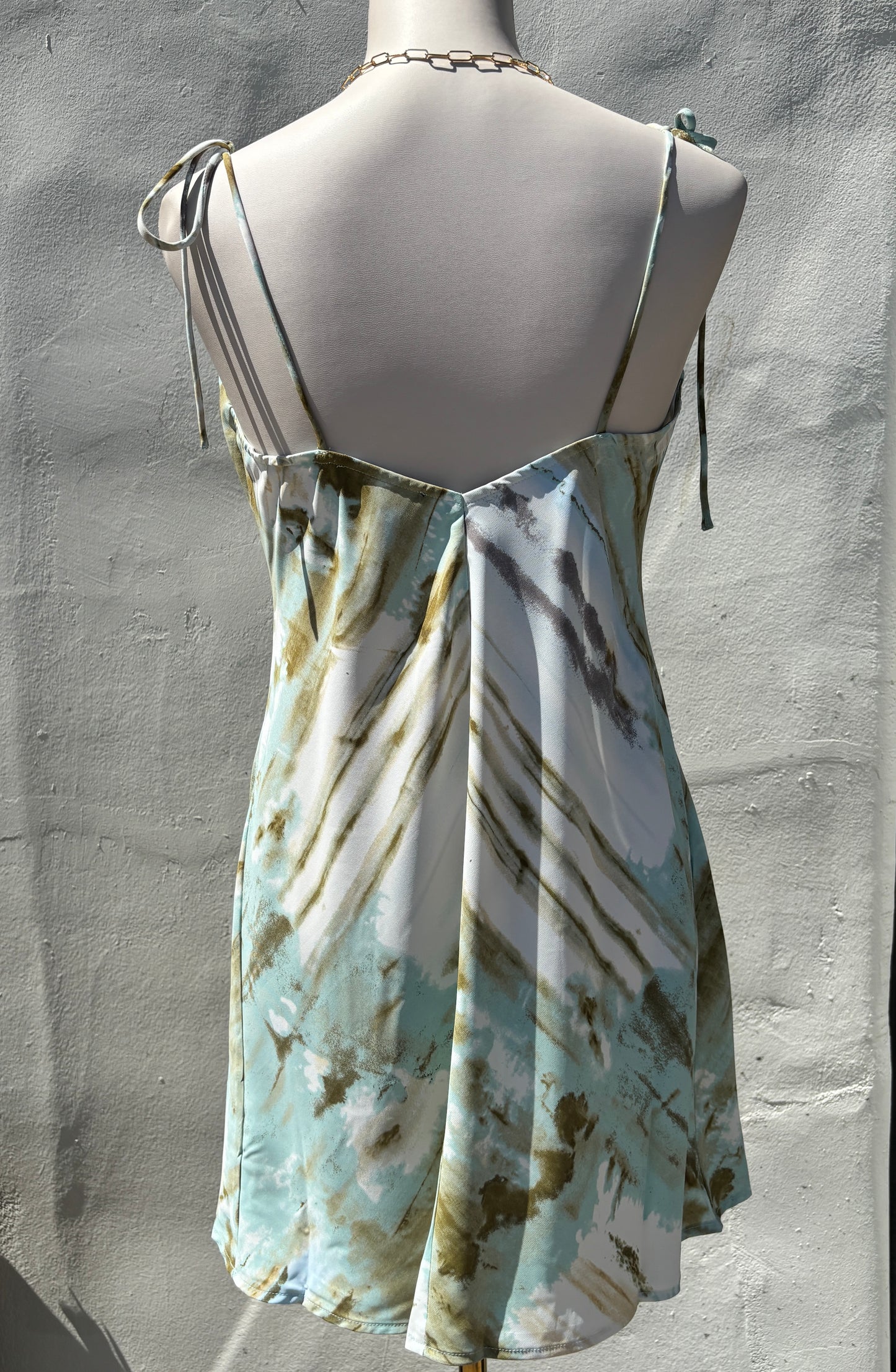 Tie Shoulder Strap Mini Dress- white/mint-AAk