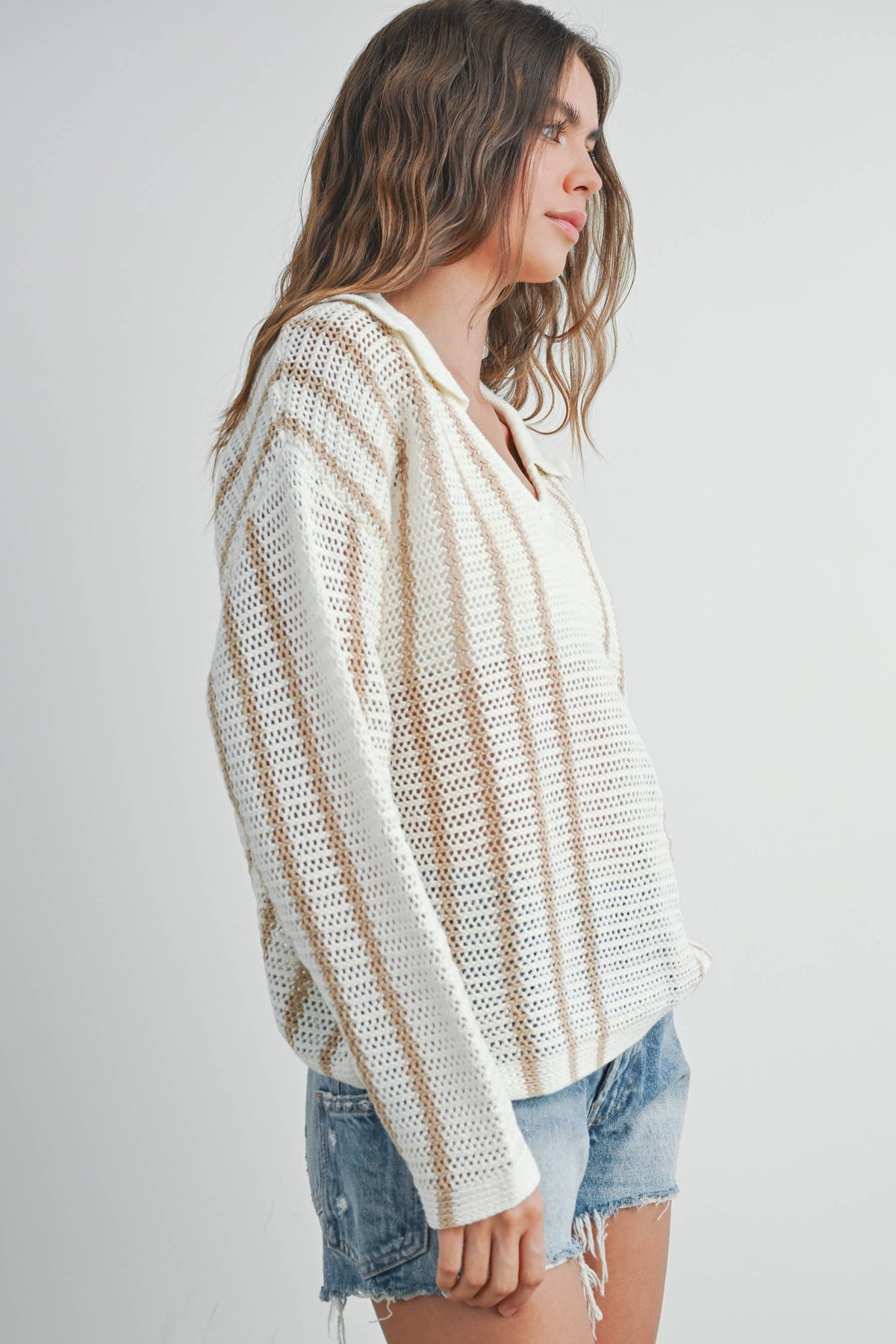 Striped Knit Sweater with Collar - BMW7435