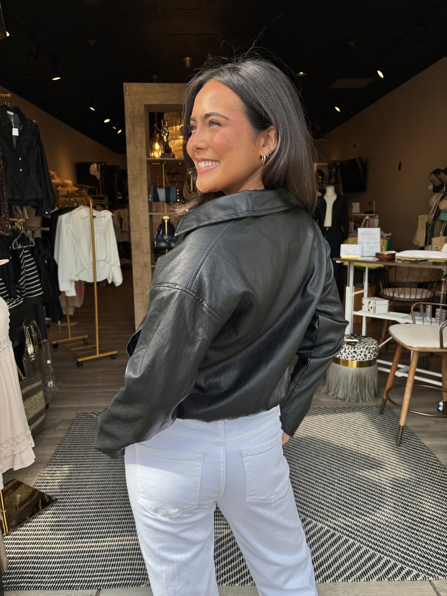 Faux Black Bomber Jacket-LT
