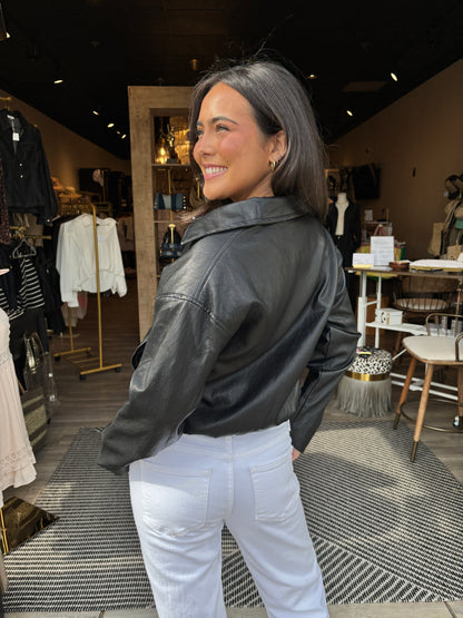 Faux Black Bomber Jacket-LT