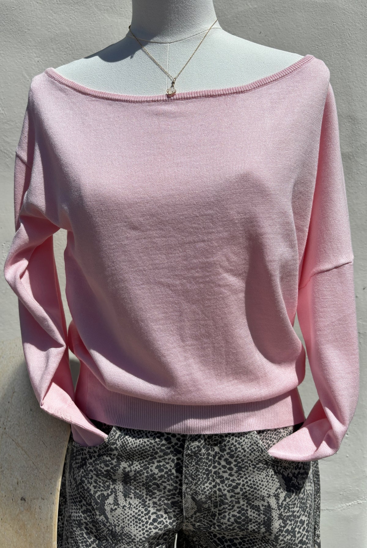 Pink L/S Off Shoulder Knit top-mlLove Football Sweatshirt