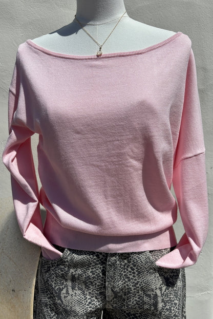 Pink L/S Off Shoulder Knit top-mlLove Football Sweatshirt