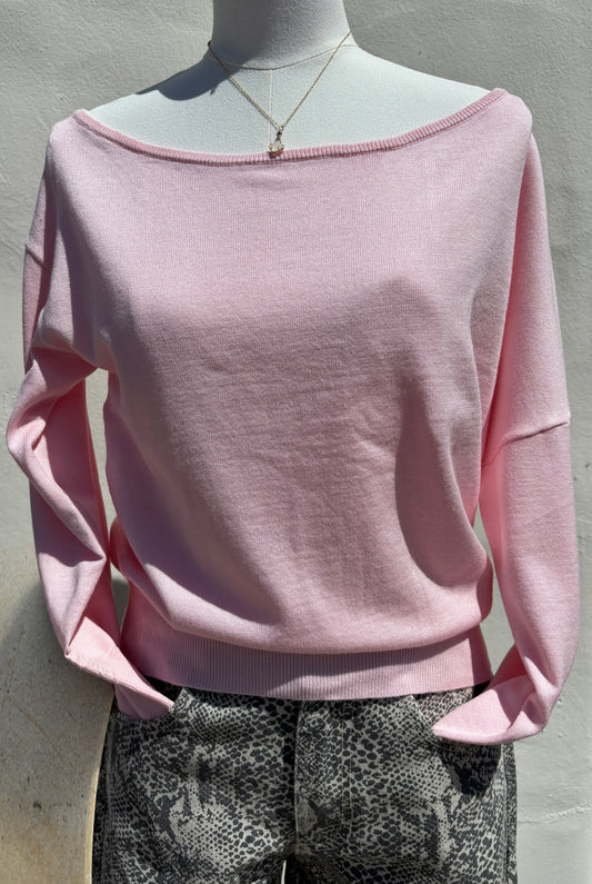 Pink L/S Off Shoulder Knit top-mlLove Football Sweatshirt